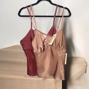NWT Lot of 2 No Boundaries Camisoles Maroon  & Tan  Sz XL 16-18 Cami Lace GIFT